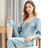 Mulberry Silk Long Sleeves Pyjamas Set 22 MM Tow Piece Silk Sleepwear - avasilk