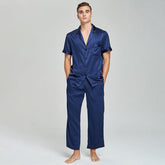 22 Momme Short Sleeves Men Silk Pyjamas Set 100% Mulberry Silk Nightwear Sleepwear 2022 Spring New - avasilk