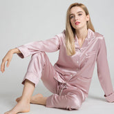 222 Momme Classic Piped Silk Pyjamas Set for Women Long Sleeves 100% Silk Sleepwear - avasilk