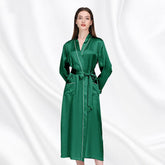 Luxury Classic Womens Silk Robe Full Longth Silk Sleepwear Bathrobe With Contrast piping - avasilk