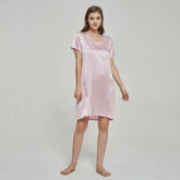 Simple Leisure Womens Silk Nightgown 100% Mulberry Silk Short Sleeves Night Dress Sleepwear - avasilk