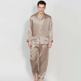 Mens Long Sleeves Silk Pyjamas Set 100% Mulberry Silk Two Piece Solid Nightwear Sleepwear - avasilk