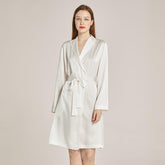 Long Sleeves Elegant Silk Robe For Women 100% Mulberry Silk Bathrobe Silk Nightwear Gifts - avasilk