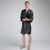 Luxury Pure Color Silk Robe For Men Long Sleeves Silk Bathrobe Silk Nightwear - avasilk