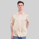 22MM Luxury Short-Sleeves Silk Shirts For Men Pure Color Silk Top - avasilk