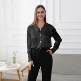 100% Mulberry Silk Womens Silk Blouse Pure Color Long Sleeves Silk Shirts Silk Top - avasilk