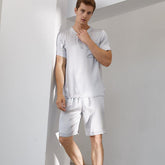 Mens Solid Classic Short Silk Pajamas Set 100% Mulberry Silk 2-piece Silk Sleepwear - avasilk