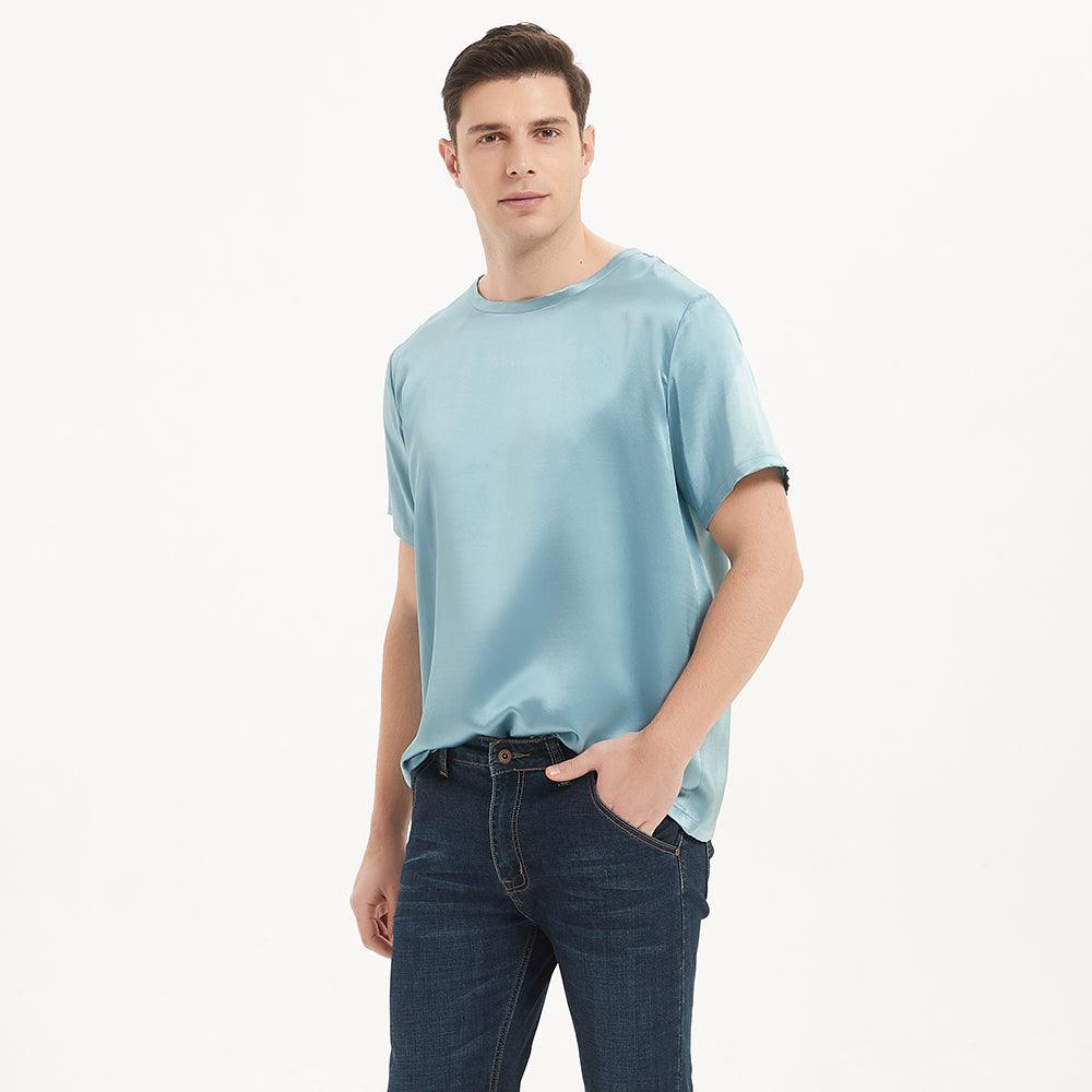 Short Sleeves Silk Shirts For Men Comfortable Round Neck Silk Top Silk avasilk