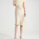 Elegant Womens 100% Mulberry Silk Skirt 22Momme Knee Length Straight Silk Skirt - avasilk