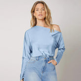 Women's off shoulder Long Sleeve Silk Blouse 100% Mulberry Silk Top Long Sleeves Silk Shirt - avasilk