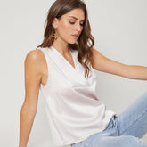 Chic V Neck Womens Silk Blouse 100% Mulberry Silk Top Sleeveless Silk Shirt - avasilk