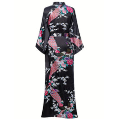 100% Mulberry Womens Silk Kimono Robe Peacock Long Silk Robe