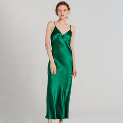 Sexy Full Length V Neck Silk Nightgown For Ladies 22 Momme Silk Sleepwear Sleep Dress Silk Slips - avasilk