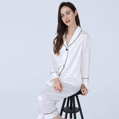 ELegant Ladies Silk Pajamas Set 100% Mulberry Silk Sleepwear Long NightWear Suit - avasilk