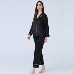 ELegant Ladies Silk Pajamas Set 100% Mulberry Silk Sleepwear Long NightWear Suit - avasilk