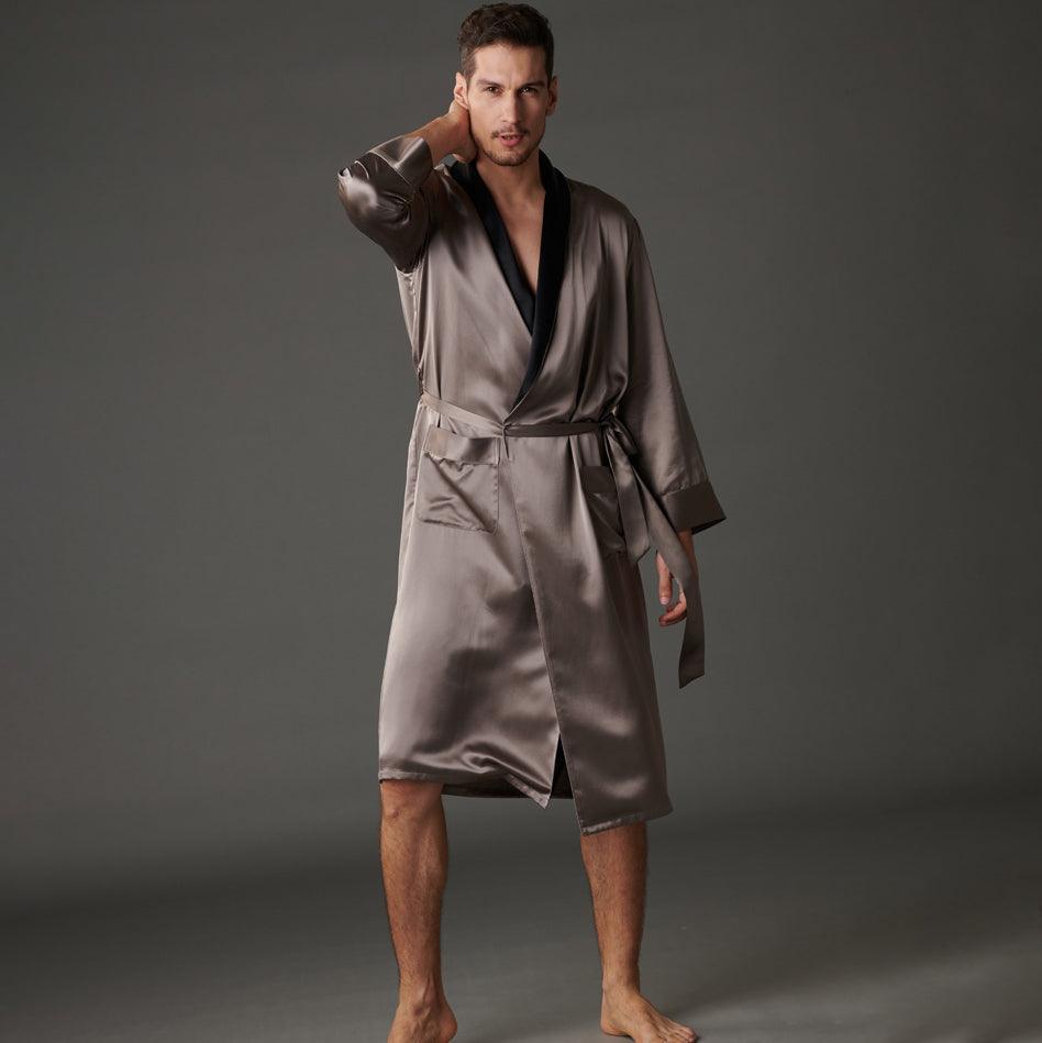 Best Luxury Silk Robe For Mens Long Sleeves Silk Bathrobe – avasilk