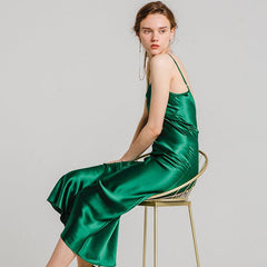 Sexy Full Length V Neck Silk Nightgown For Ladies 22 Momme Silk Sleepwear Sleep Dress Silk Slips - avasilk