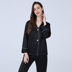 ELegant Ladies Silk Pajamas Set 100% Mulberry Silk Sleepwear Long NightWear Suit - avasilk