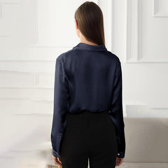 22MM Classic Womens Silk Blouse Long Sleeves Silk Shirts Pure Color Business Silk Top - avasilk