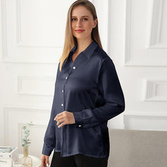 22MM Classic Womens Silk Blouse Long Sleeves Silk Shirts Pure Color Business Silk Top - avasilk