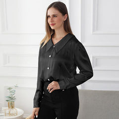100% Mulberry Silk Womens Silk Blouse Pure Color Long Sleeves Silk Shirts Silk Top - avasilk