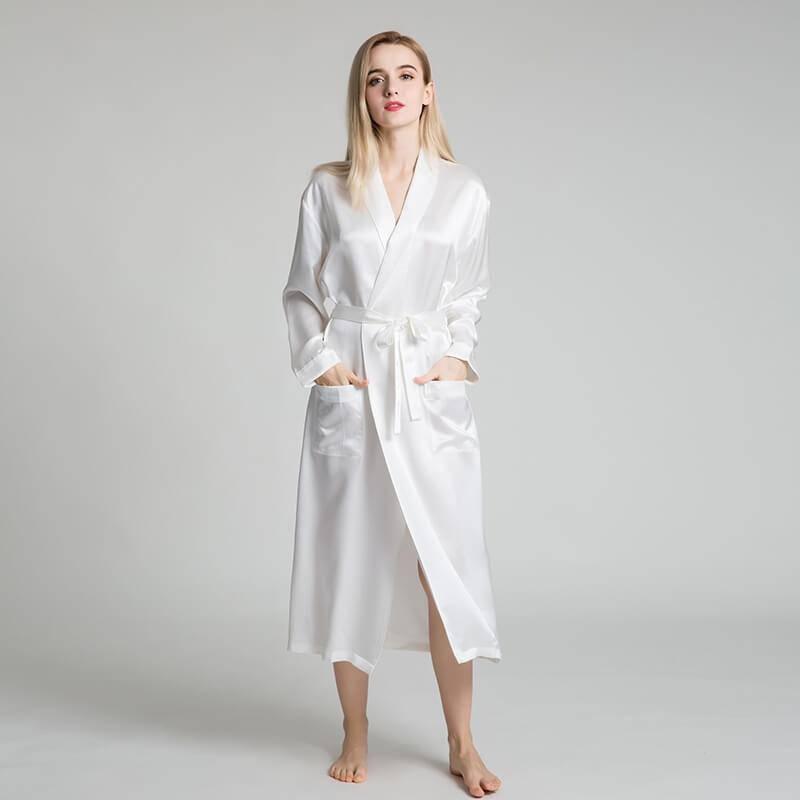 Classic Womens Full Length Silk Robe 22 Momme Silk Bathrobe Silk Nightwear - avasilk