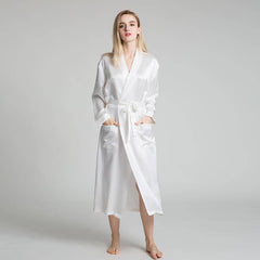 Classic Womens Full Length Silk Robe 22 Momme Silk Bathrobe Silk Nightwear - avasilk