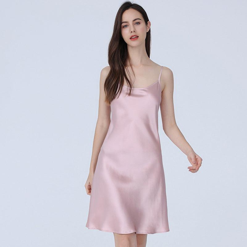 Classic Silk Nightgown For Women 22 Momme Silk Elegant Round Neck Sleep  Dress Silk Slips Sleepwear - XS / Pink