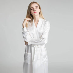 Classic Womens Full Length Silk Robe 22 Momme Silk Bathrobe Silk Nightwear - avasilk