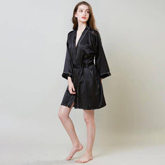 Luxury Sexy Womens Silk Robe 100% Mulberry Silk Bathrobe Silk Nightwear With White Piping - avasilk