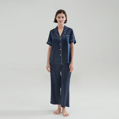 22 Momme Classic Short sleeves Silk Pyjamas Set 100% Mulberry Silk Sleepwear - avasilk