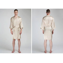 Luxury Pure Color Silk Robe For Men Long Sleeves Silk Bathrobe Silk Nightwear - avasilk