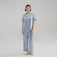 22 Momme Classic Short sleeves Silk Pyjamas Set 100% Mulberry Silk Sleepwear - avasilk
