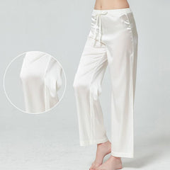 Classic Womens Silk Pants 100% Mulberry Silk Long Pants Pure Color Silk Pajamas Pants - avasilk