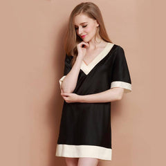 22MM Classic V Neck Women Silk Nightgown 100% Silk Short Sleeves Sleep Dress Sleepwear - avasilk