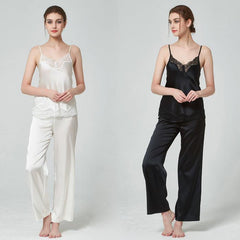 Classic Womens Silk Pants 100% Mulberry Silk Long Pants Pure Color Silk Pajamas Pants - avasilk