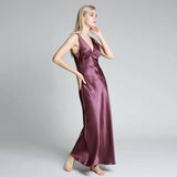 Womens Full Length Silk Nightgown 22MM Pure Sleeveless Silk NightDress Sleepwear - avasilk