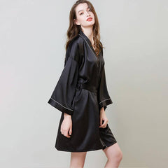 Luxury Sexy Womens Silk Robe 100% Mulberry Silk Bathrobe Silk Nightwear With White Piping - avasilk