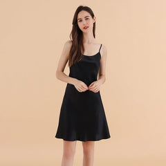 Classic Silk Nightgown For Women 22 Momme Silk Elegant Round Neck Sleep Dress Silk Slips Sleepwear - avasilk