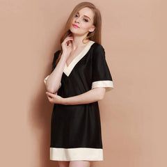 22MM Classic V Neck Women Silk Nightgown 100% Silk Short Sleeves Sleep Dress Sleepwear - avasilk