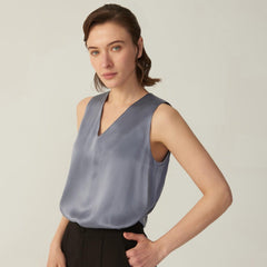 Womens Basic Silk Cami Top 22 Momme Silk Tank Top Sleeveless V Neck Silk Top Blouse - avasilk