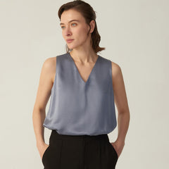 Womens Basic Silk Cami Top 22 Momme Silk Tank Top Sleeveless V Neck Silk Top Blouse - avasilk