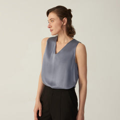 Womens Basic Silk Cami Top 22 Momme Silk Tank Top Sleeveless V Neck Silk Top Blouse - avasilk