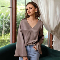 2022 Elegant Womens 100% Mulberry Silk Blouse 100% Mulberry Silk Top Long Sleeves Silk Shirt - avasilk
