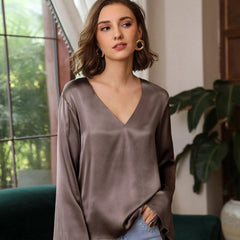 2022 Elegant Womens 100% Mulberry Silk Blouse 100% Mulberry Silk Top Long Sleeves Silk Shirt - avasilk