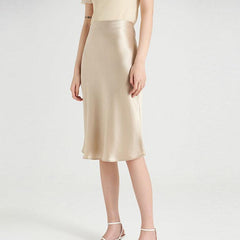 Elegant Womens 100% Mulberry Silk Skirt 22Momme Knee Length Straight Silk Skirt - avasilk