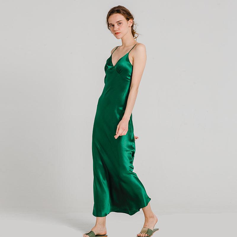 Sexy Full Length V Neck Silk Nightgown For Ladies 22 Momme Silk Sleepwear Sleep Dress Silk Slips - avasilk