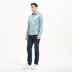Classic Mens Silk Shirts Long Sleeves Hidden Button Business Silk Shirt - avasilk