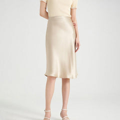 Elegant Womens 100% Mulberry Silk Skirt 22Momme Knee Length Straight Silk Skirt - avasilk