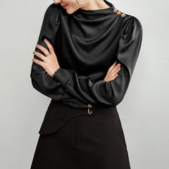 Classy Womens Silk Blouse 100% Mulberry Silk Top Chic Long Sleeves Silk Shirt - avasilk